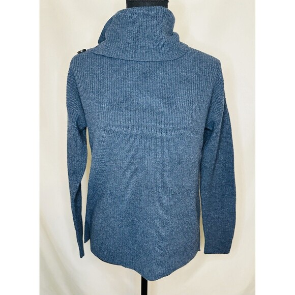 MADEWELL Button Shoulder‎ Turtleneck Wool Blend Blue Sweater Women's XS NWT - Picture 2 of 10